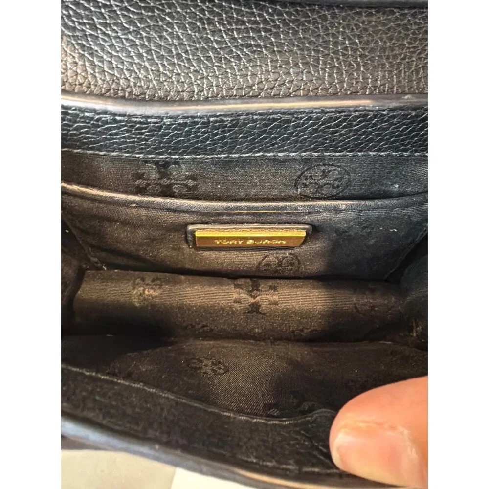 Tory Burch Britten Pebbled Leather Crossbody Black Gold Hardware